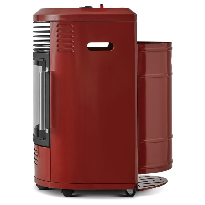 Volga, Rouge brique chauffage d'appoint à gaz Infrableu 3400W Imitation effet feu de cheminée + Tuyau et Détendeur