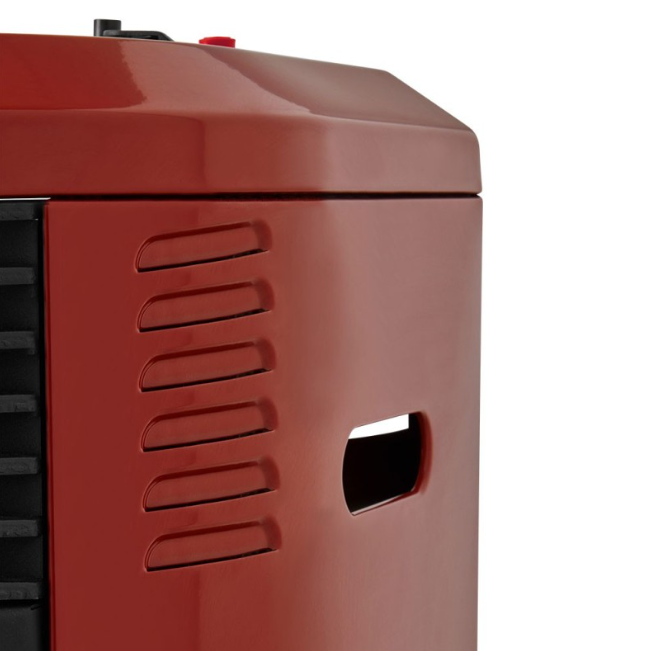 Volga, Rouge brique chauffage d'appoint à gaz Infrableu 3400W Imitation effet feu de cheminée + Tuyau et Détendeur
