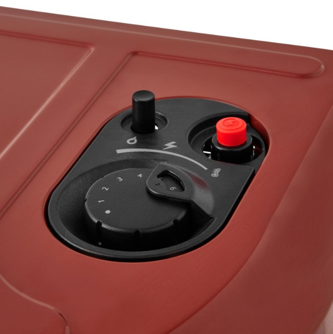 Volga, Rouge brique chauffage d'appoint à gaz Infrableu 3400W Imitation effet feu de cheminée + Tuyau et Détendeur